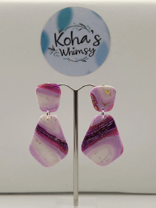 Handmade polymer clay Earrings - Purple Lace Agate Large Drop Dangle Earrings