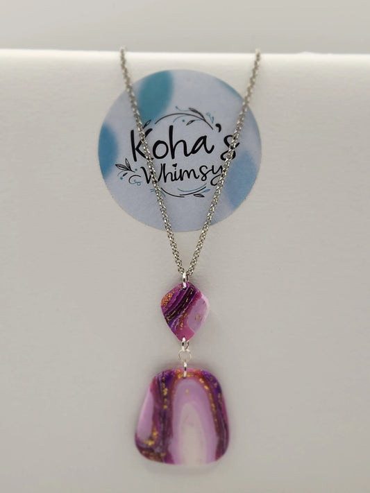 Handmade polymer clay Necklace - Purple Lace Agate Necklace