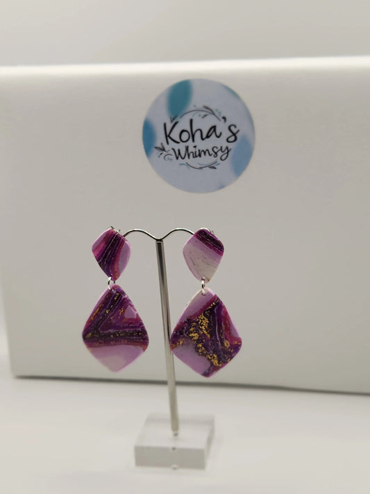 Handmade polymer clay Earrings - Purple Lace Agate Drop Diamond Stud Earrings