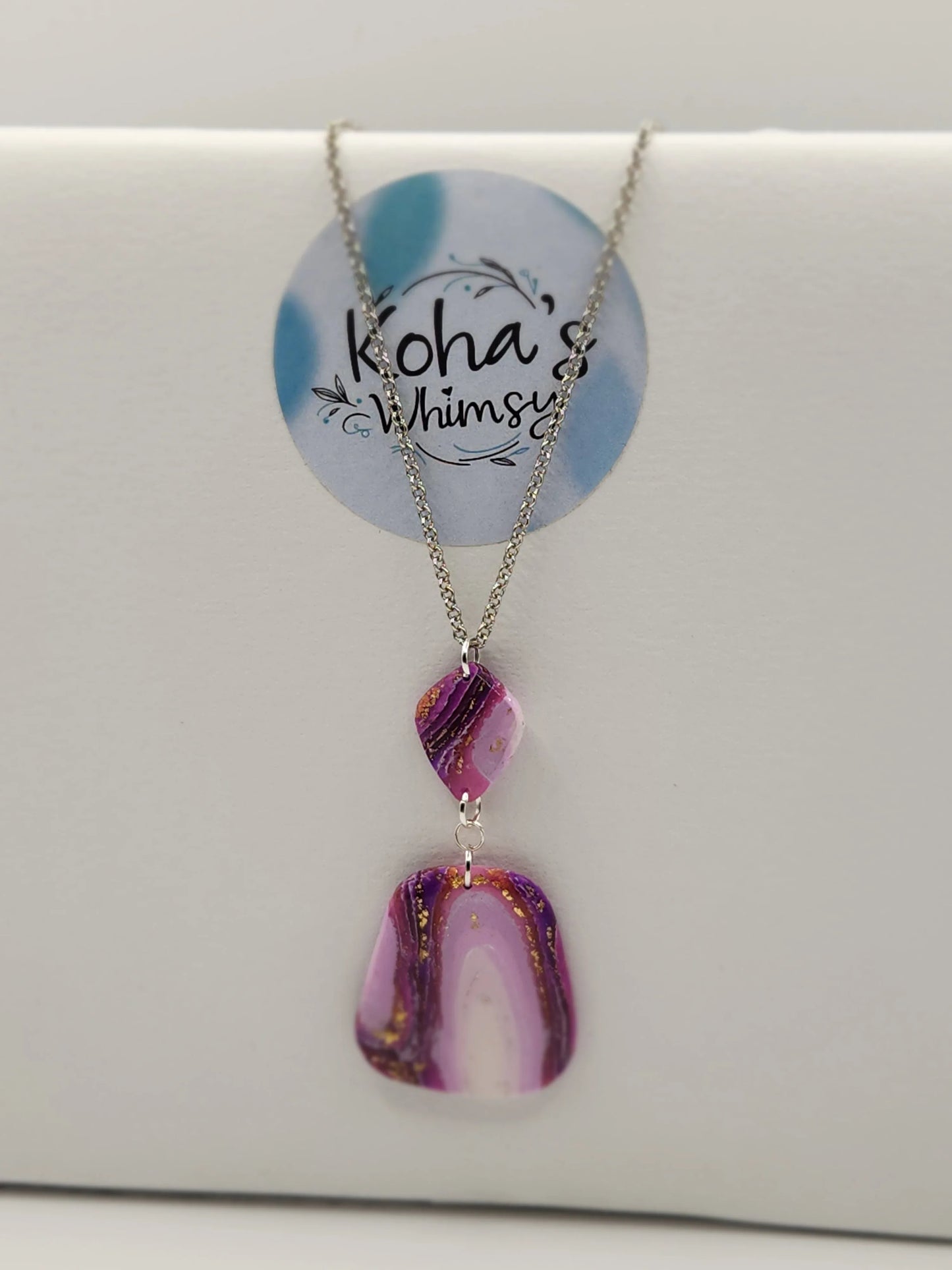 Handmade polymer clay Necklace - Purple Lace Agate Necklace