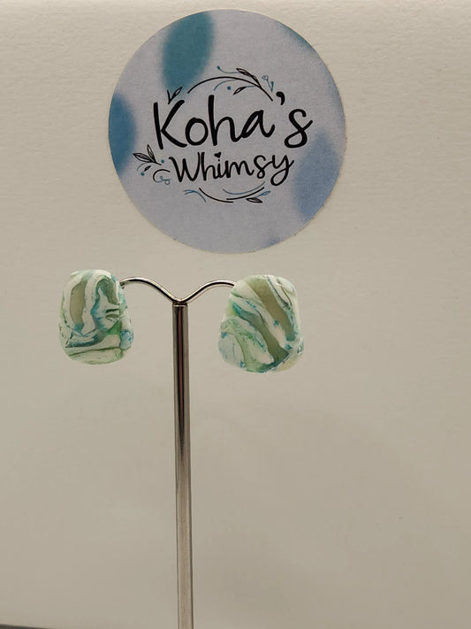 Handmade polymer clay Earrings - Aqua Howlite Small Quadrangle Stud Earrings