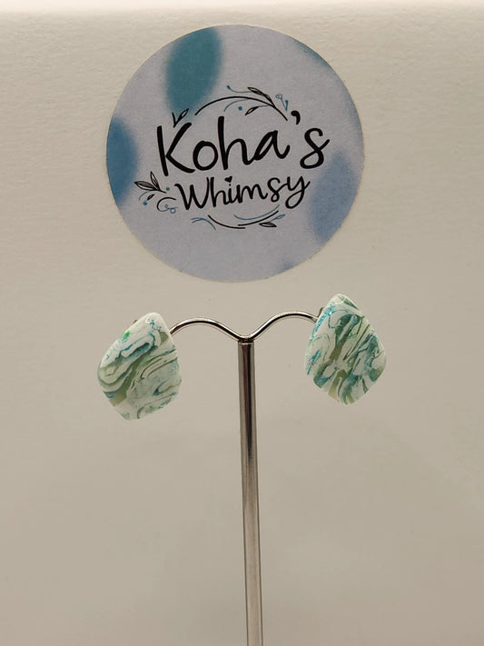 Handmade polymer clay Earrings - Aqua Howlite Small Drop Diamond Stud Earrings