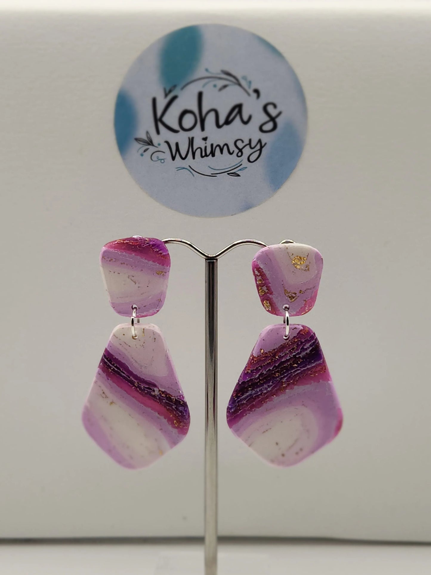 Handmade polymer clay Earrings - Purple Lace Agate Large Drop Dangle Earrings
