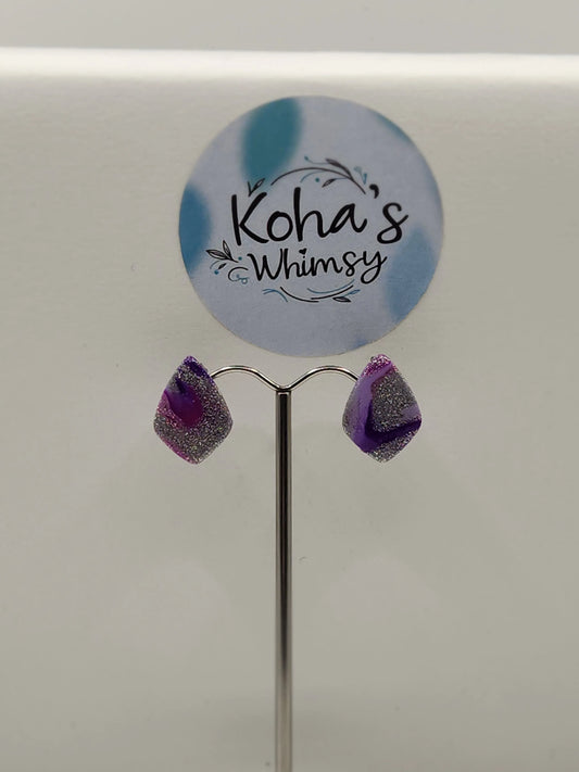 Handmade polymer clay Earrings - Purple Droplets Small Drop Diamond Stud