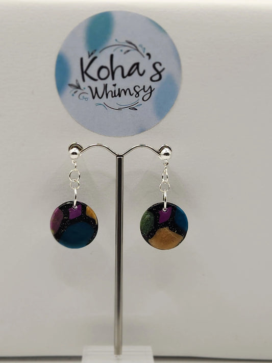 Handmade polymer clay Earrings - Rainbow Fish Circle Stud Earrings