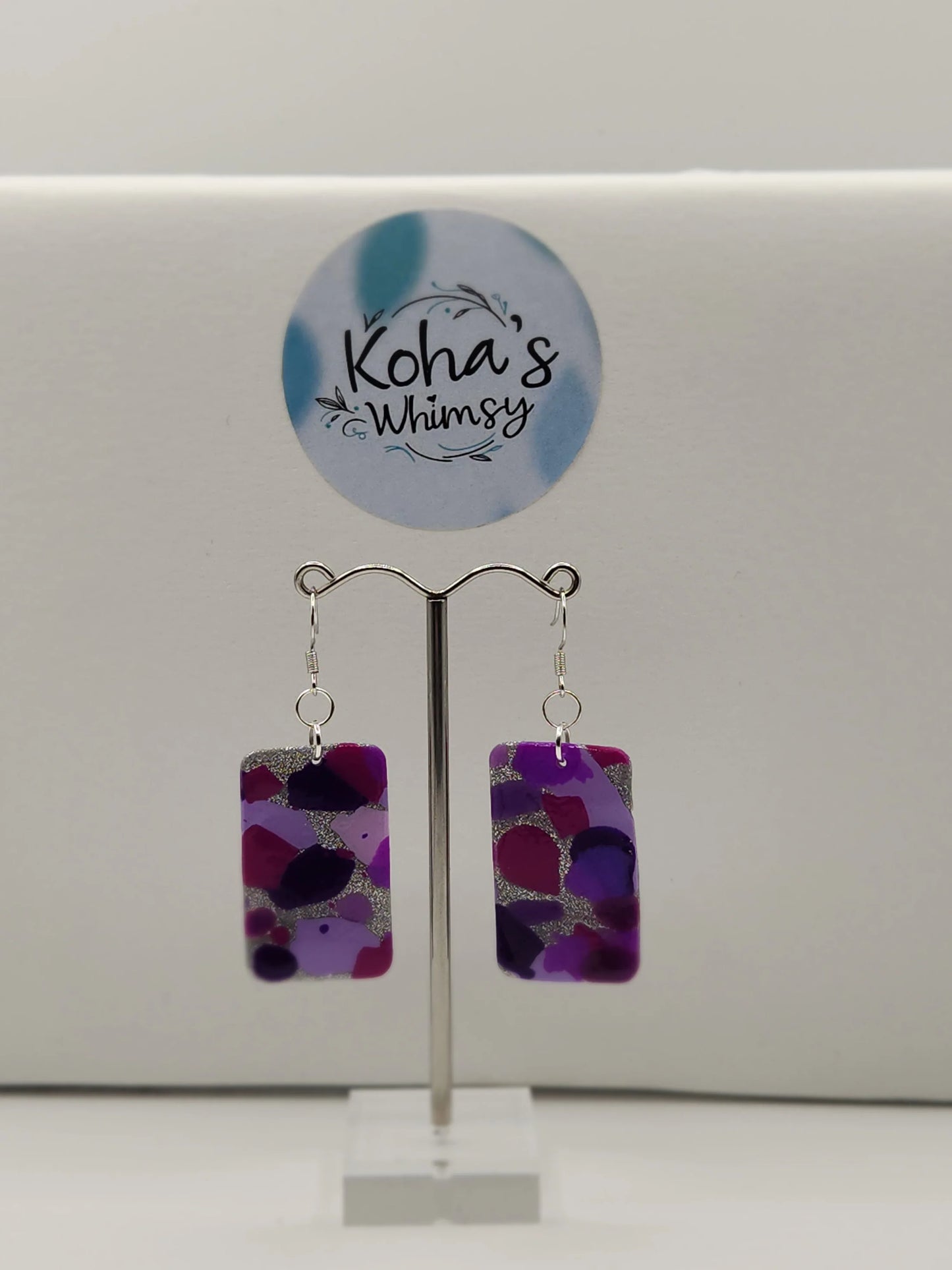Purple Droplets Large Rectangle Dangle Earrings
