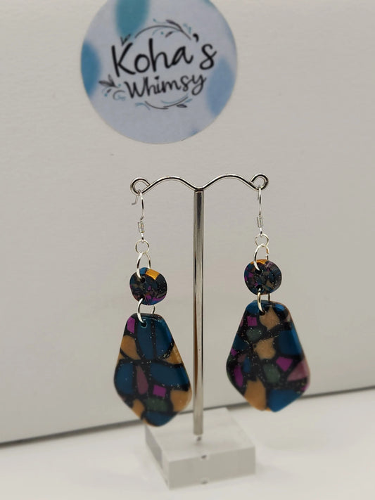 Handmade polymer clay Earrings - Rainbow Fish Large Drop Dangle Earrings