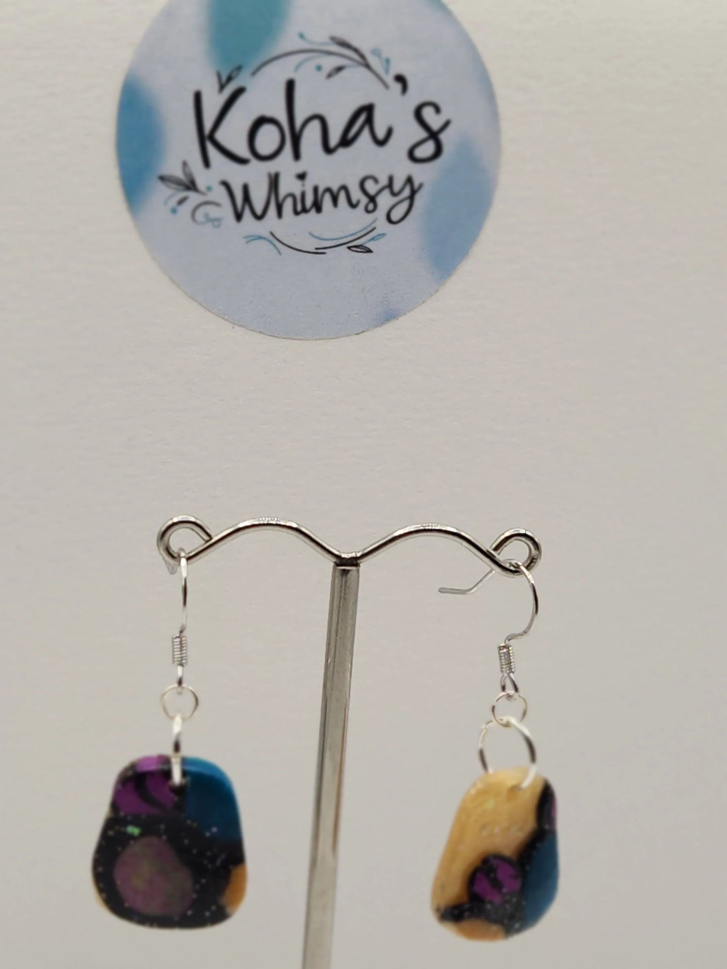 Handmade polymer clay Jewellery Set - Rainbow Fish Arch Pendant & Upside-down Quadrangle Set