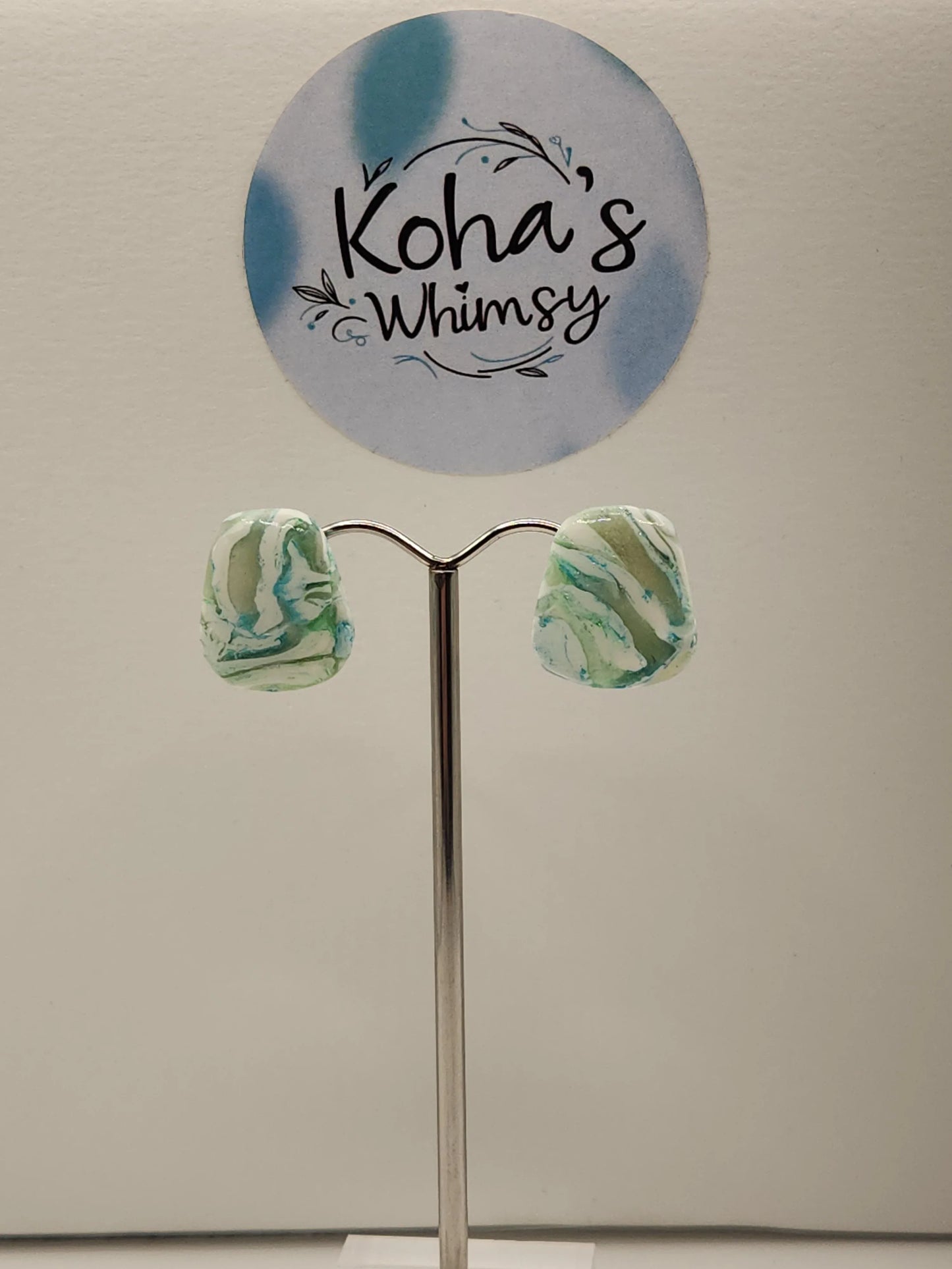 Handmade polymer clay Earrings - Aqua Howlite Small Quadrangle Stud Earrings