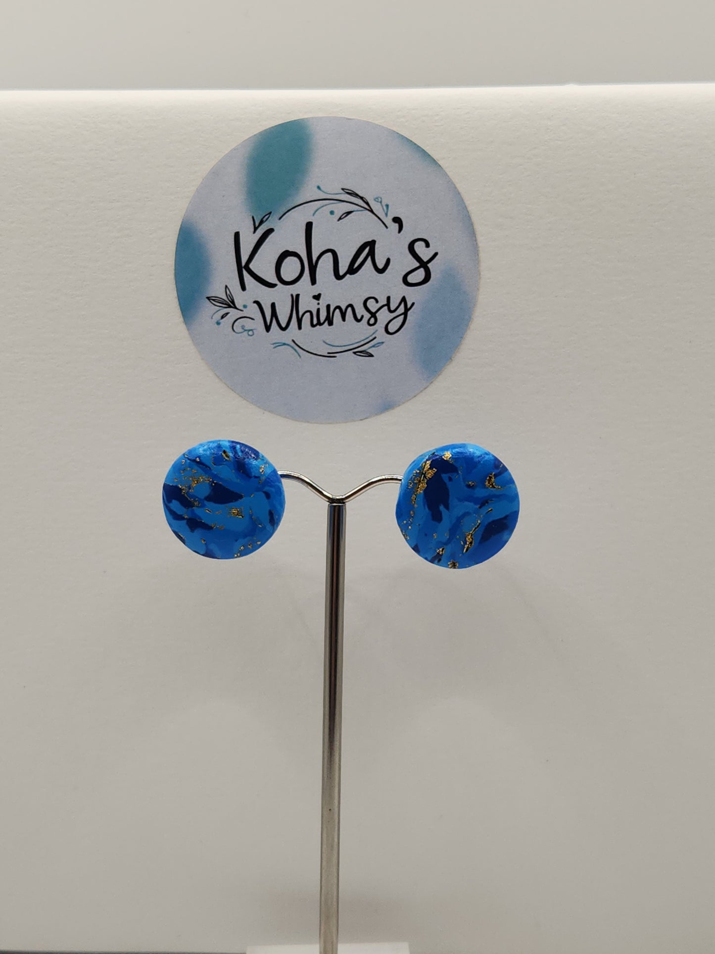 Blue & Gold Small Circle Stud Earrings