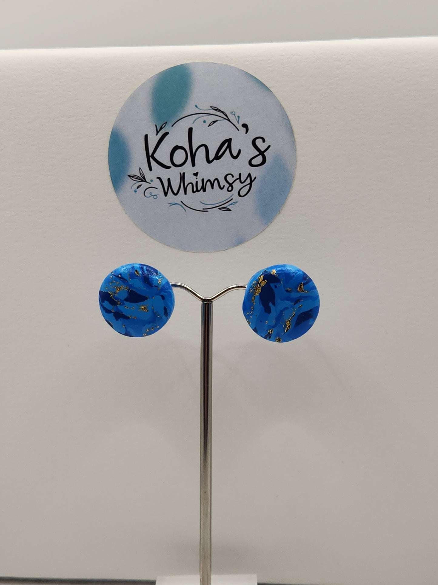 Blue & Gold Small Circle Stud Earrings