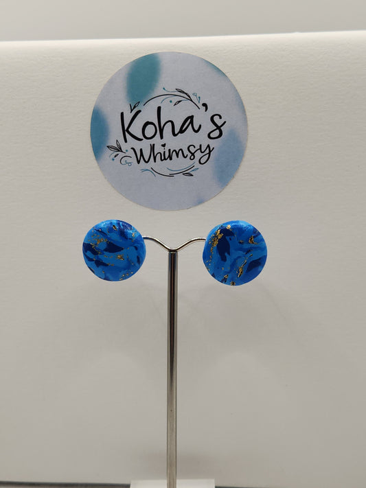 Blue & Gold Small Circle Stud Earrings