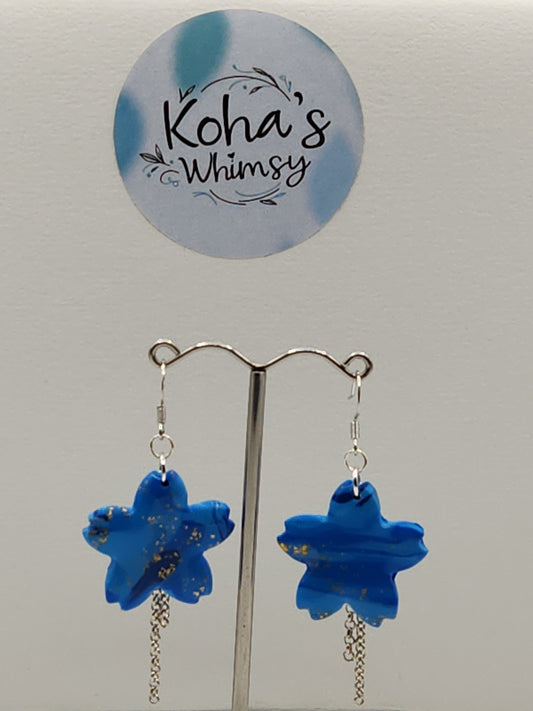Blue & Gold Cherry Blossom Dangle Earrings