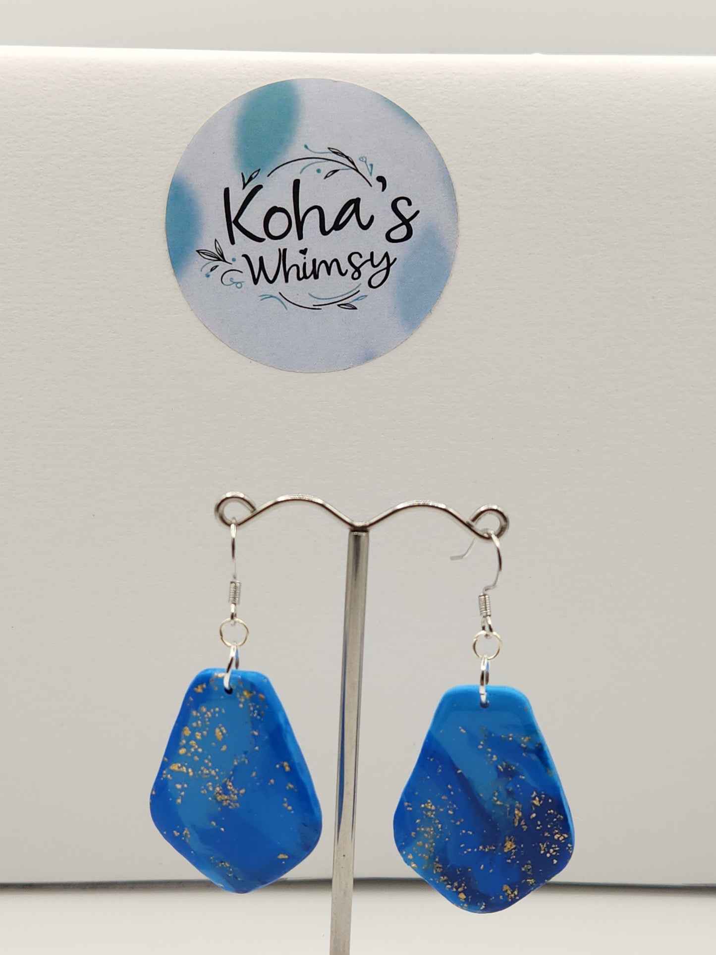 Blue & Gold Large Drop Dangle Earrings