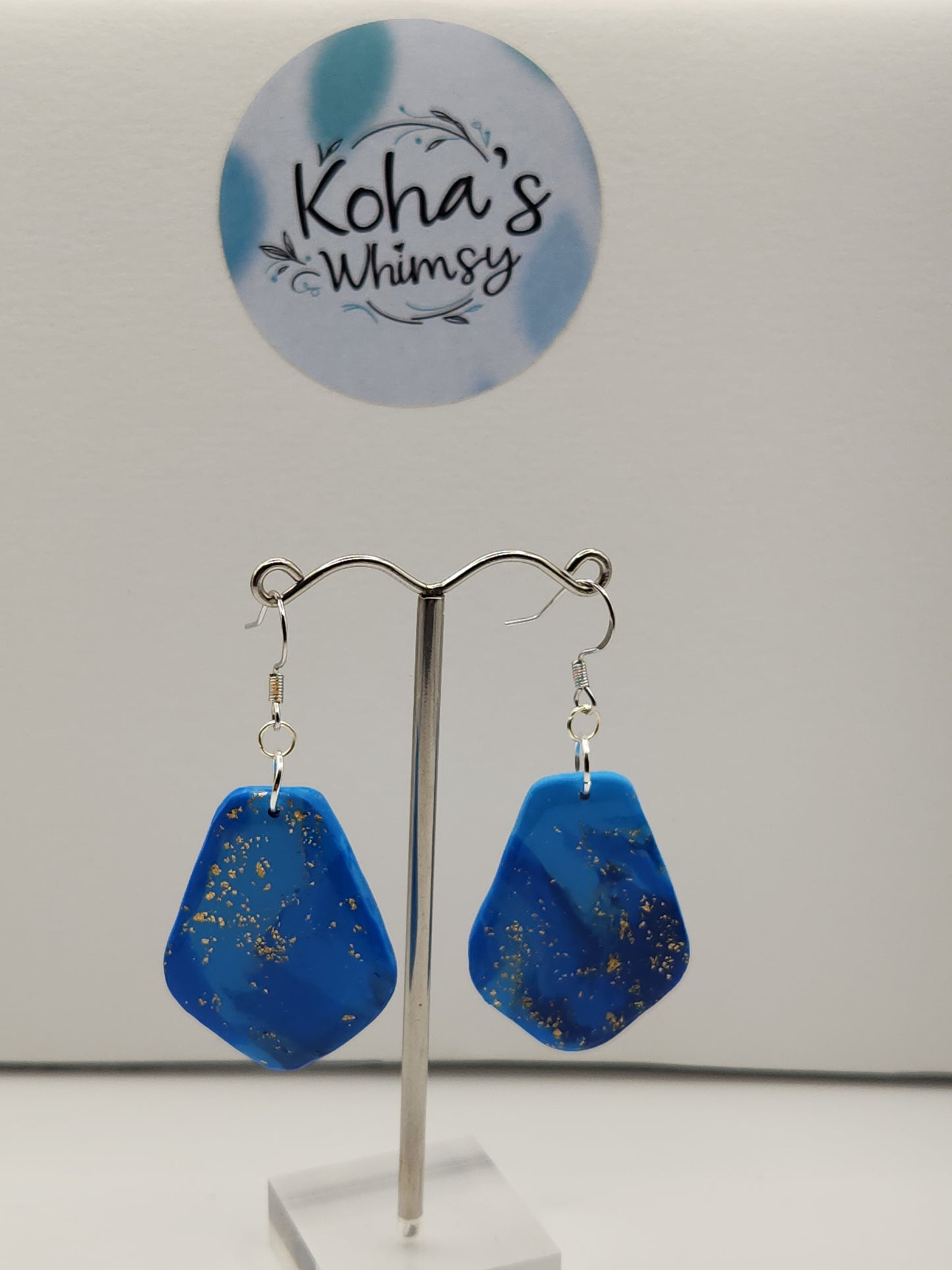 Blue & Gold Large Drop Dangle Earrings