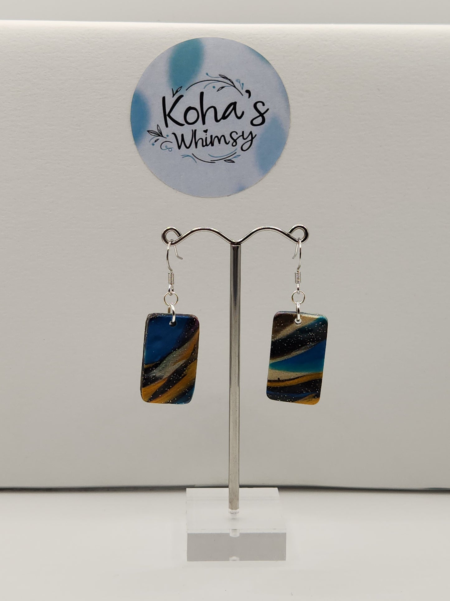 Dark Marble Small Rectangle Dangle Earrings