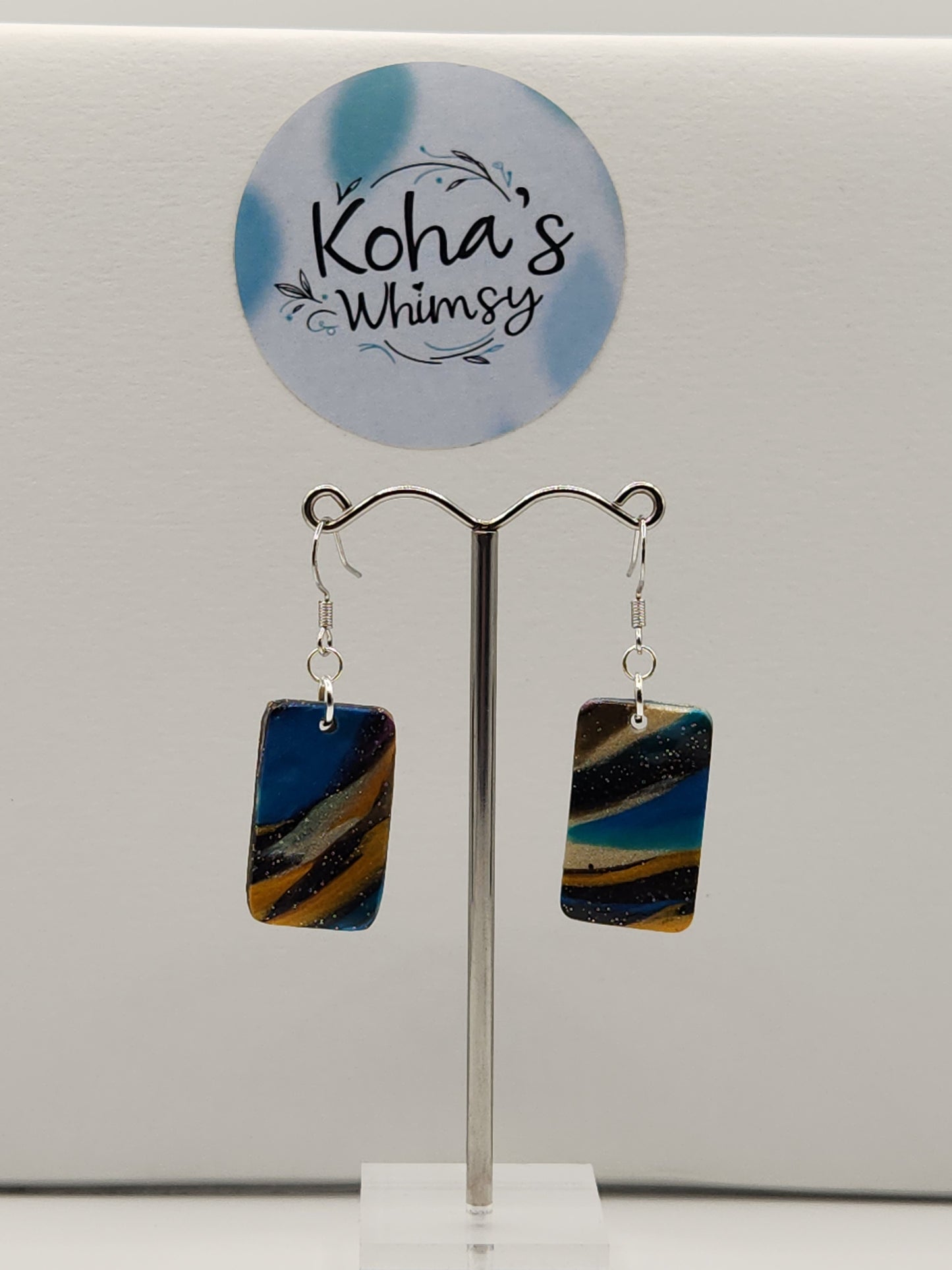 Dark Marble Small Rectangle Dangle Earrings