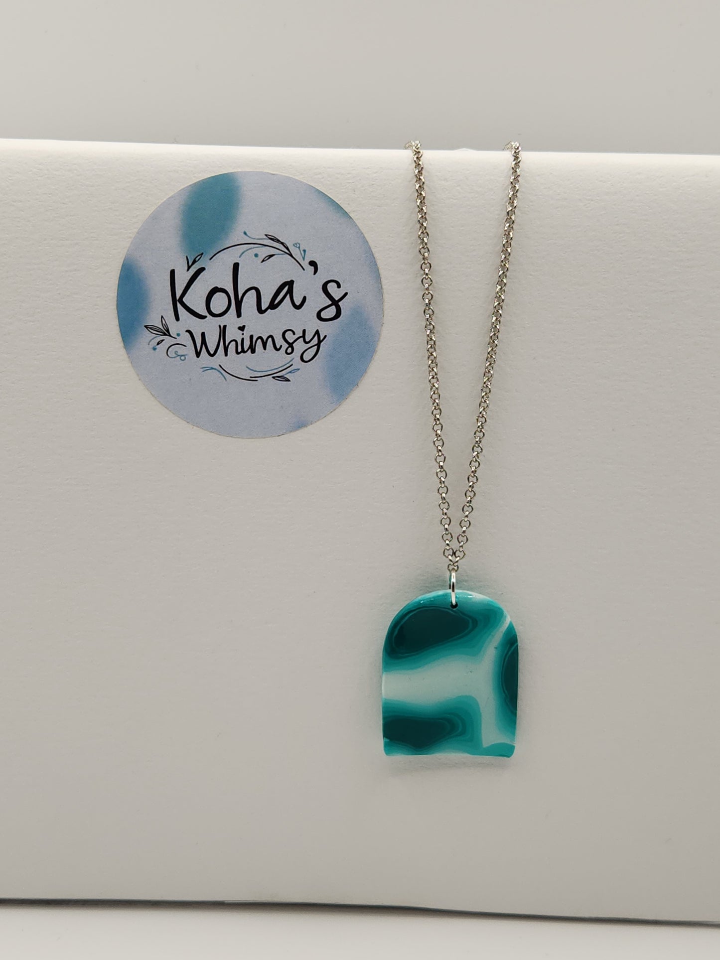 Teal Turtle-shell Large Arch Pendant Necklace