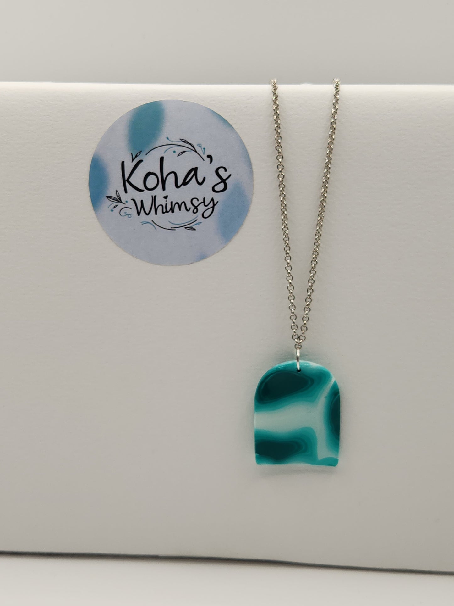 Teal Turtle-shell Large Arch Pendant Necklace