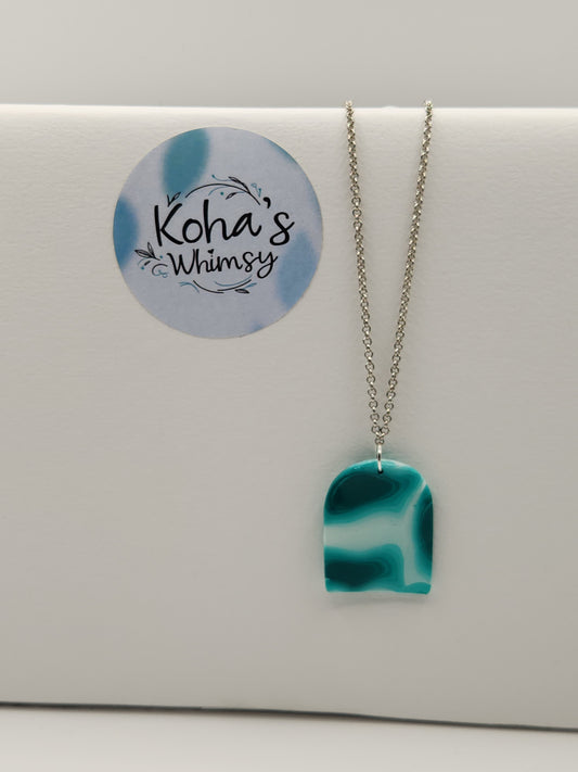 Teal Turtle-shell Large Arch Pendant Necklace