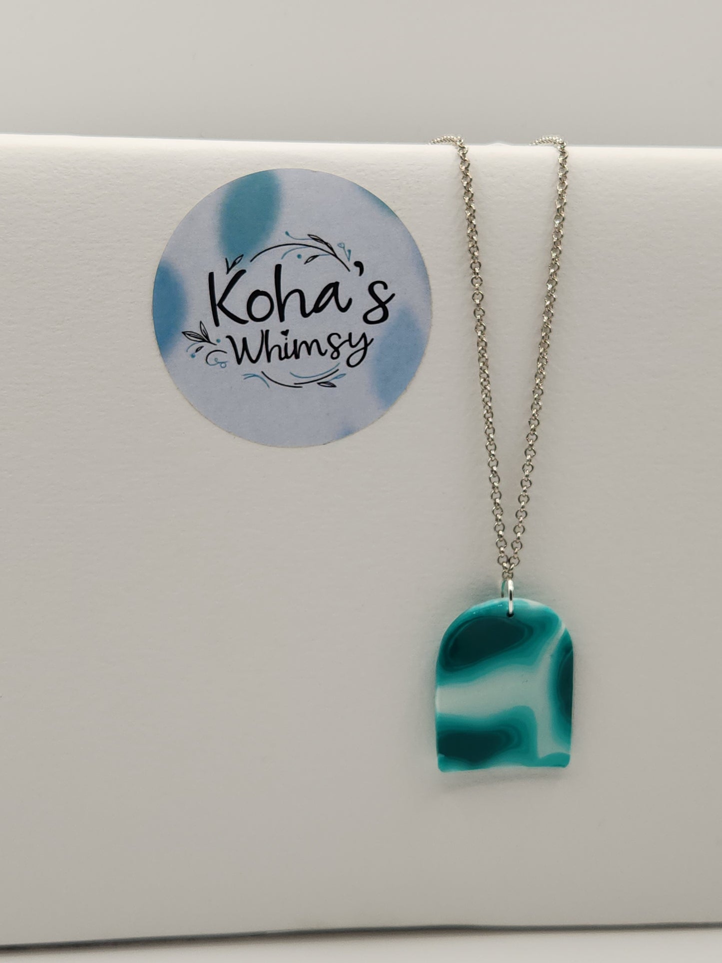 Teal Turtle-shell Large Arch Pendant Necklace