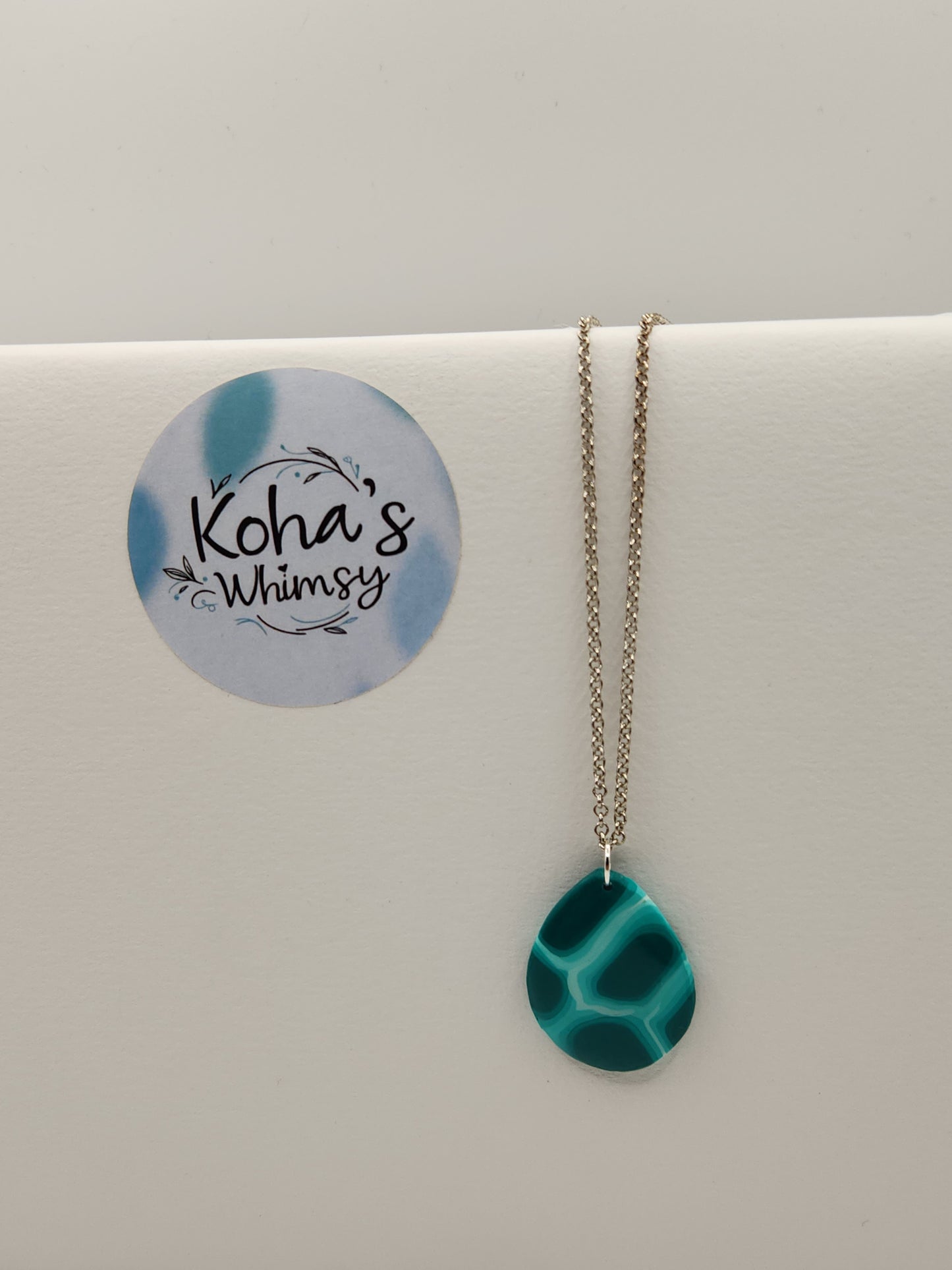 Teal Turtle-shell Teardrop Pendant Necklace