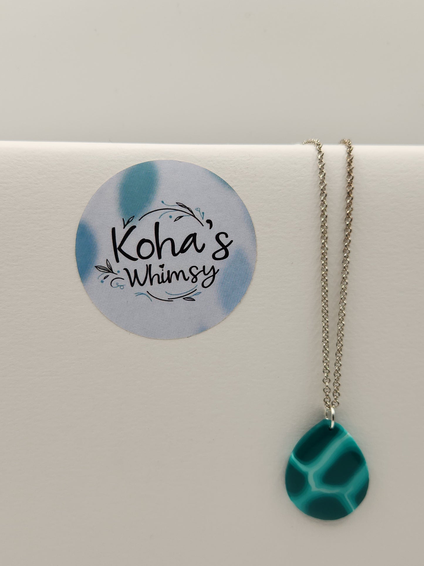 Teal Turtle-shell Teardrop Pendant Necklace