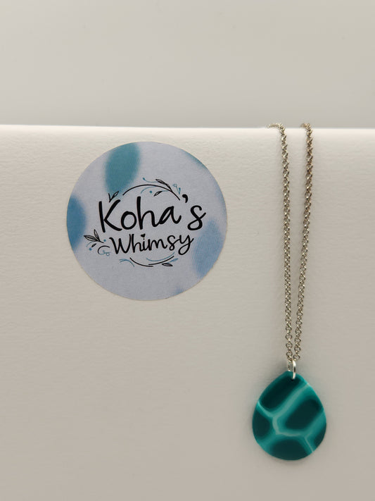 Teal Turtle-shell Teardrop Pendant Necklace
