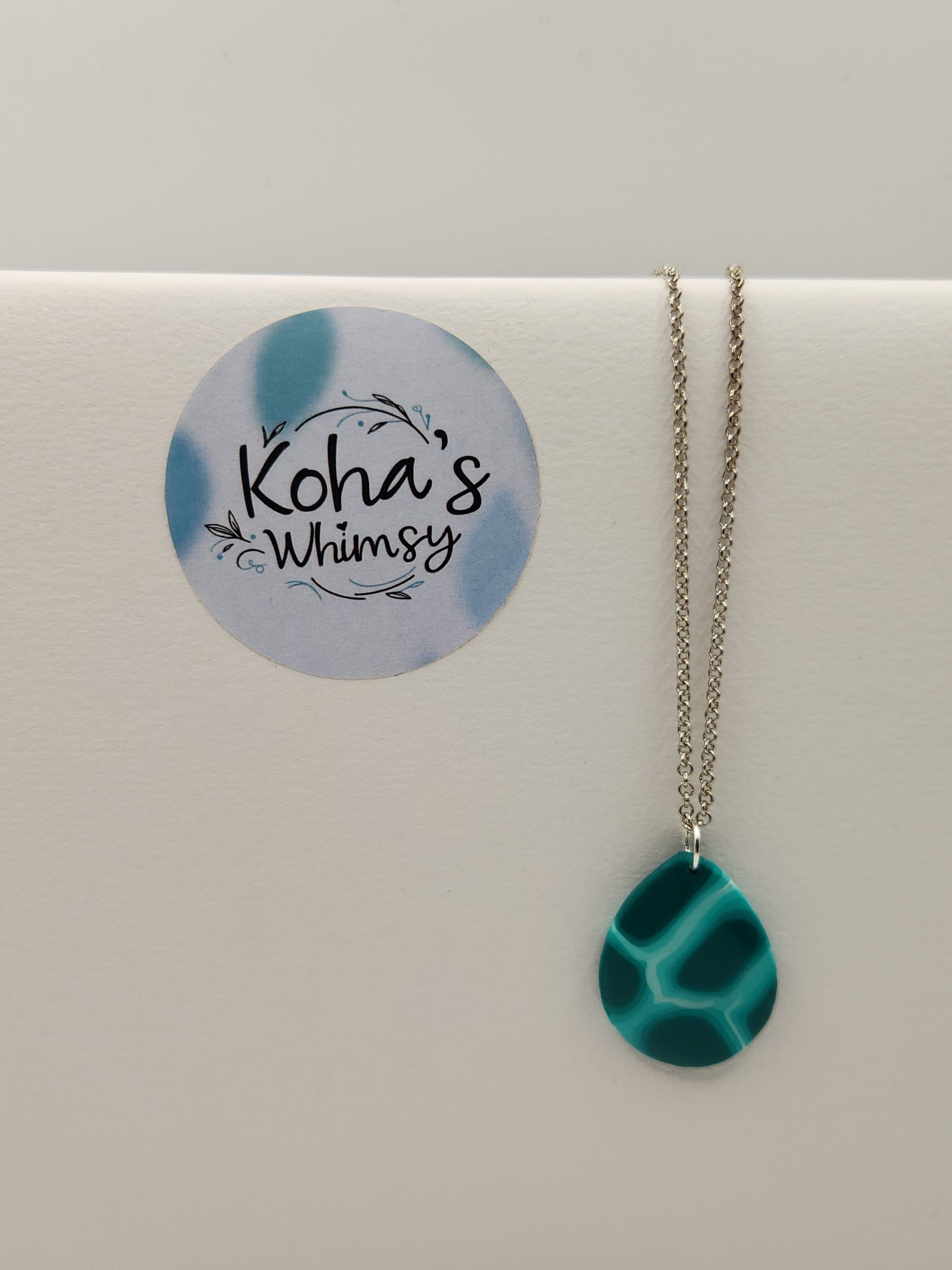 Teal Turtle-shell Teardrop Pendant Necklace