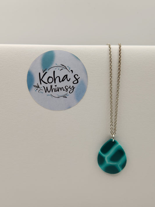 Teal Turtle-shell Teardrop Pendant Necklace