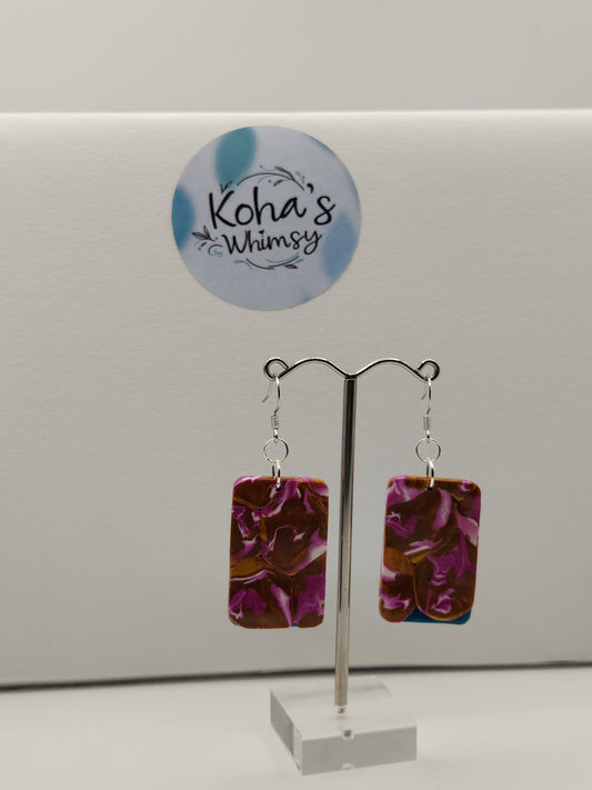 Golden Fuchsia Large Rectangle Dangle Earrings