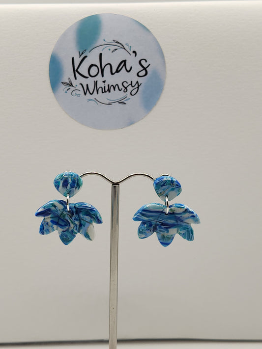 Cerulean Swirl Small Lotus Blossom Stud Earrings