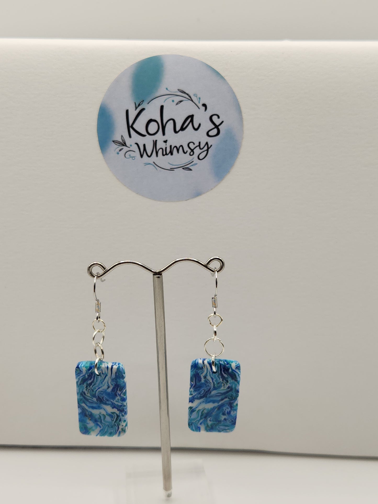 Cerulean Swirl Small Rectangle Dangle Earrings