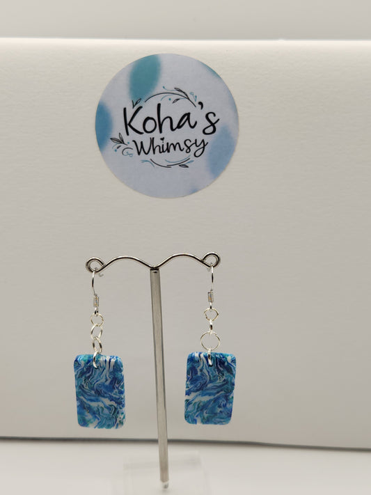 Cerulean Swirl Small Rectangle Dangle Earrings