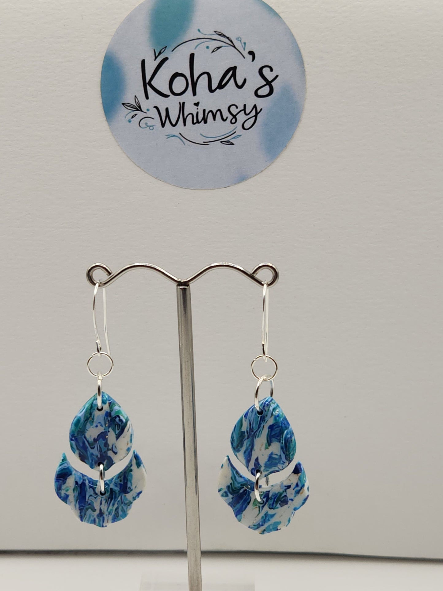 Cerulean Swirl Small Cascading Petal Dangle Earrings