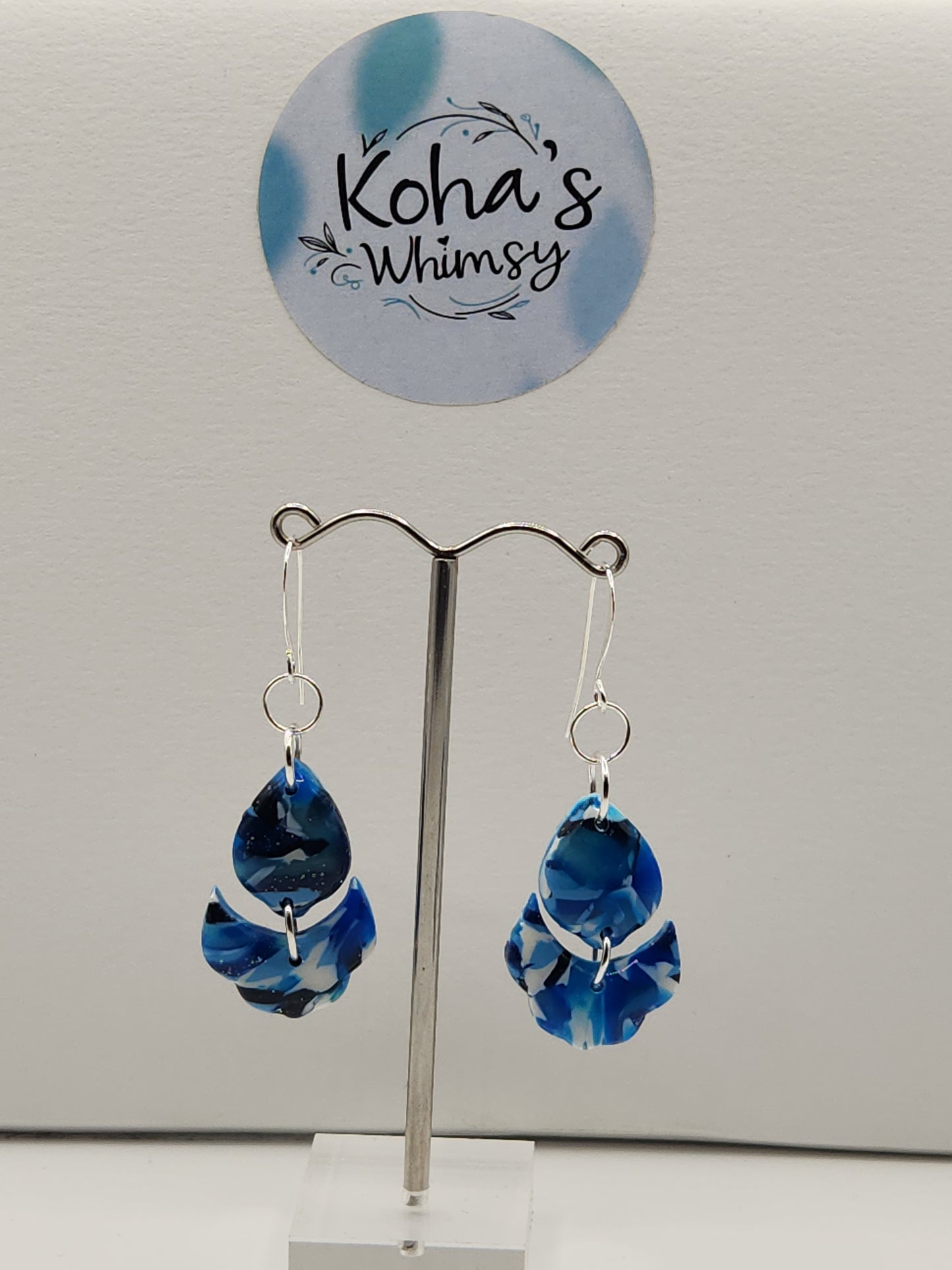 Navy Burst Small Cascading Petal Dangle Earrings