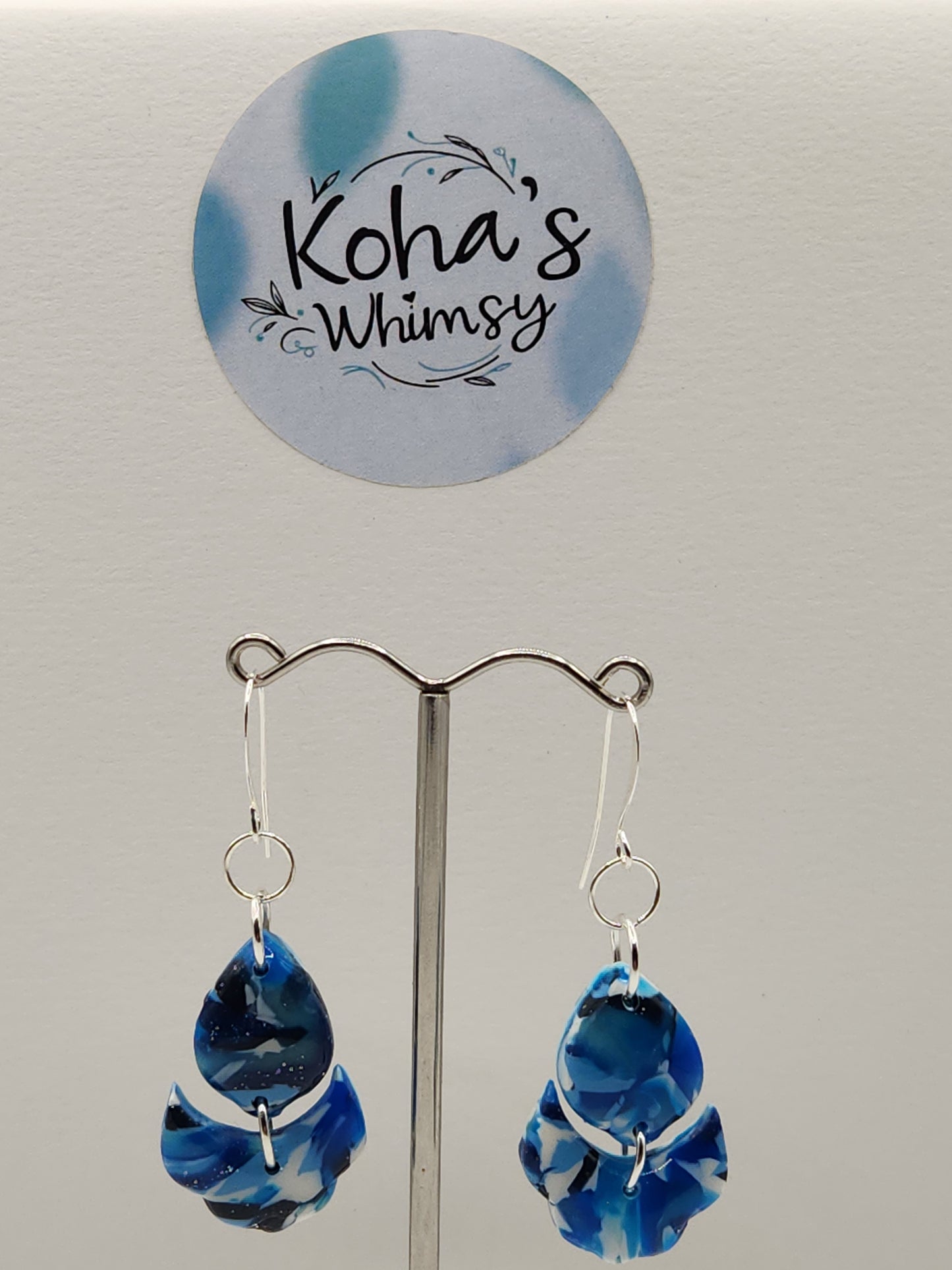 Navy Burst Small Cascading Petal Dangle Earrings