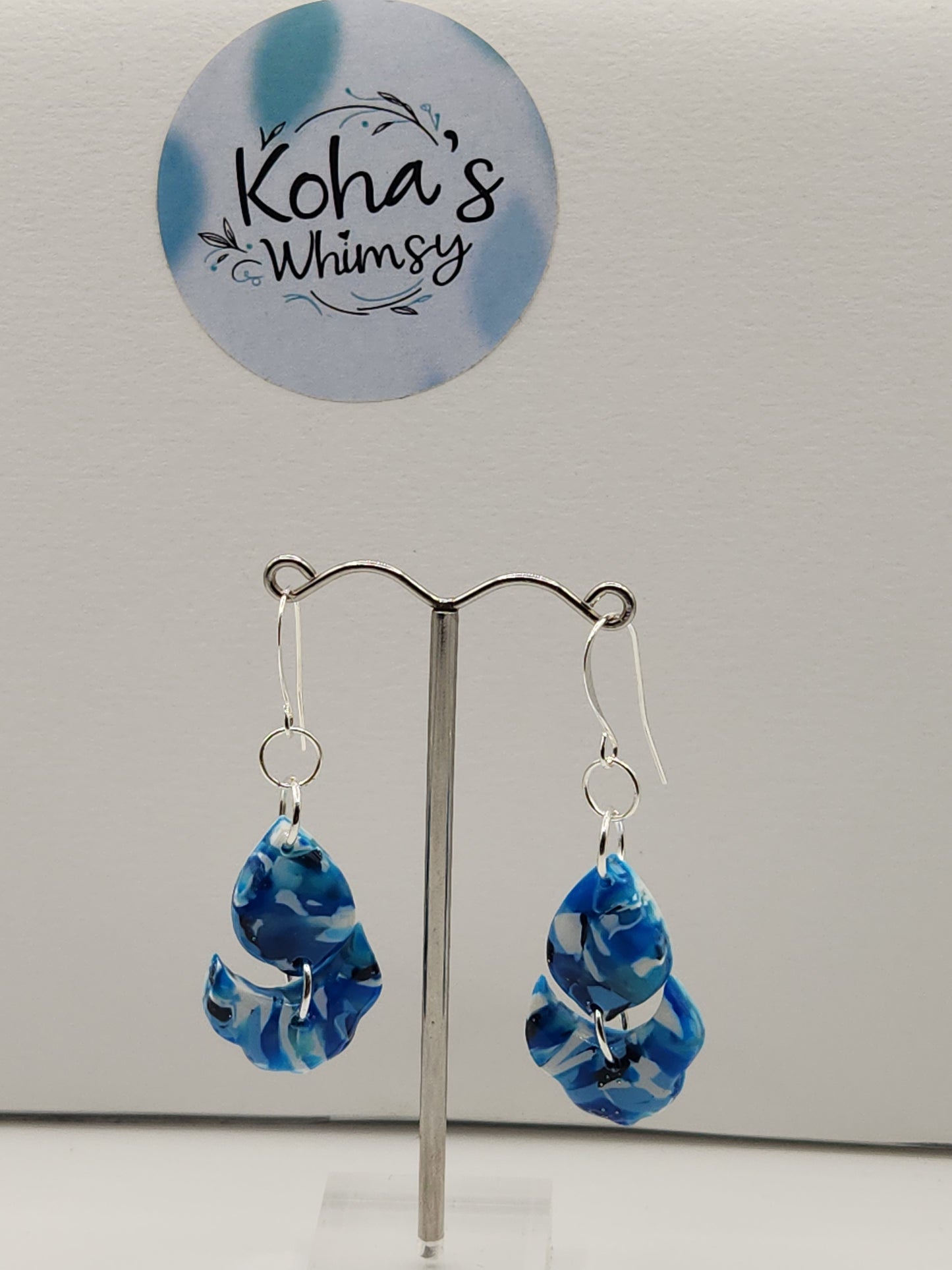 Navy Burst Small Cascading Petal Dangle Earrings