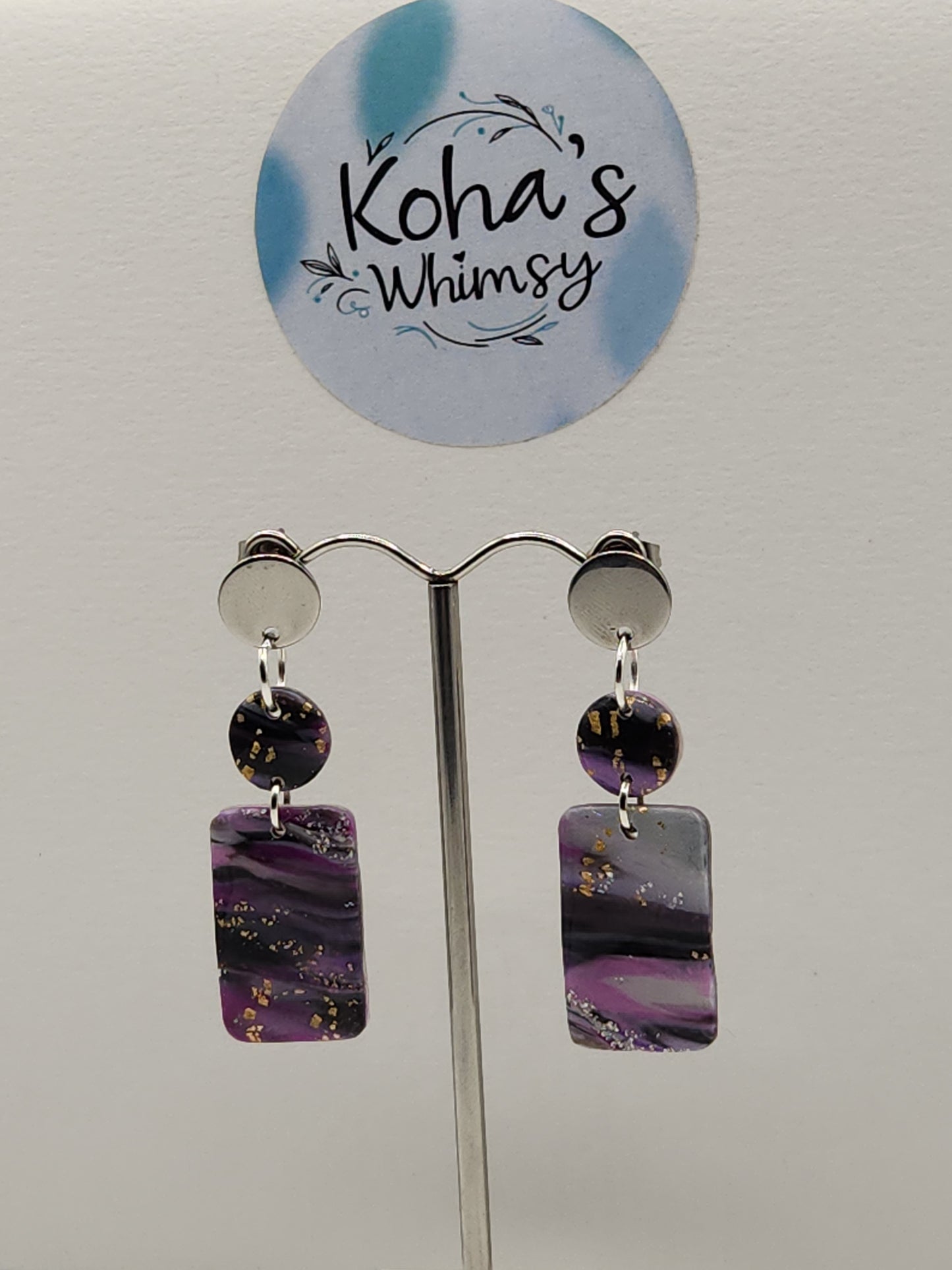 Indigo Shimmer Small Rectangle Dangle Stud Earrings