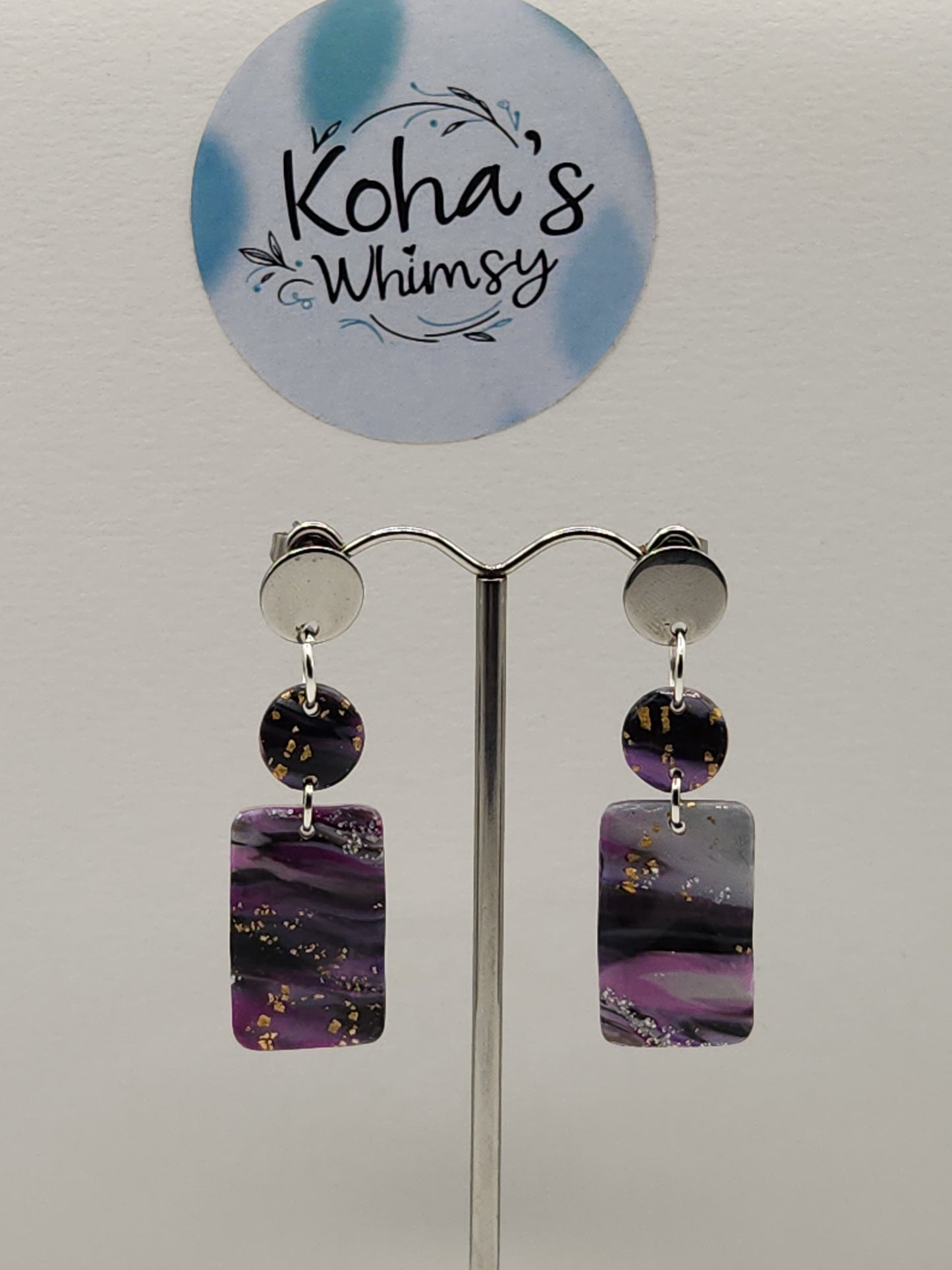 Indigo Shimmer Small Rectangle Dangle Stud Earrings