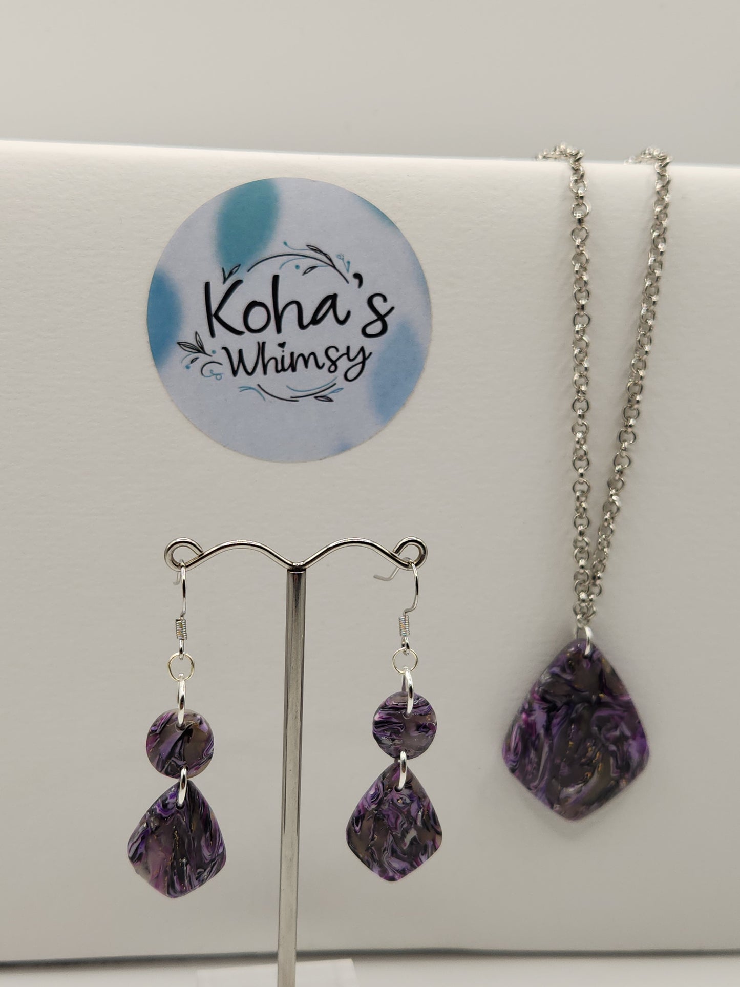 Indigo Shimmer Jewellery Set - Diamond Earrings & Large Diamond Pendant