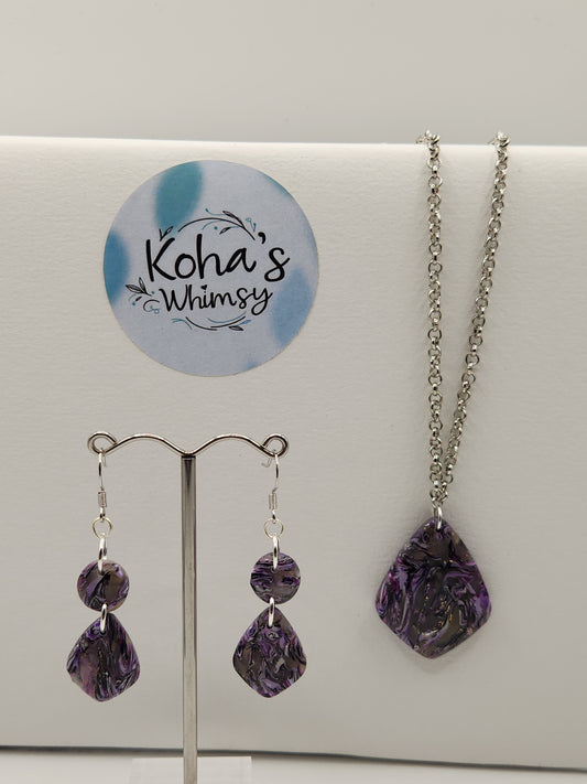 Indigo Shimmer Jewellery Set - Diamond Earrings & Large Diamond Pendant