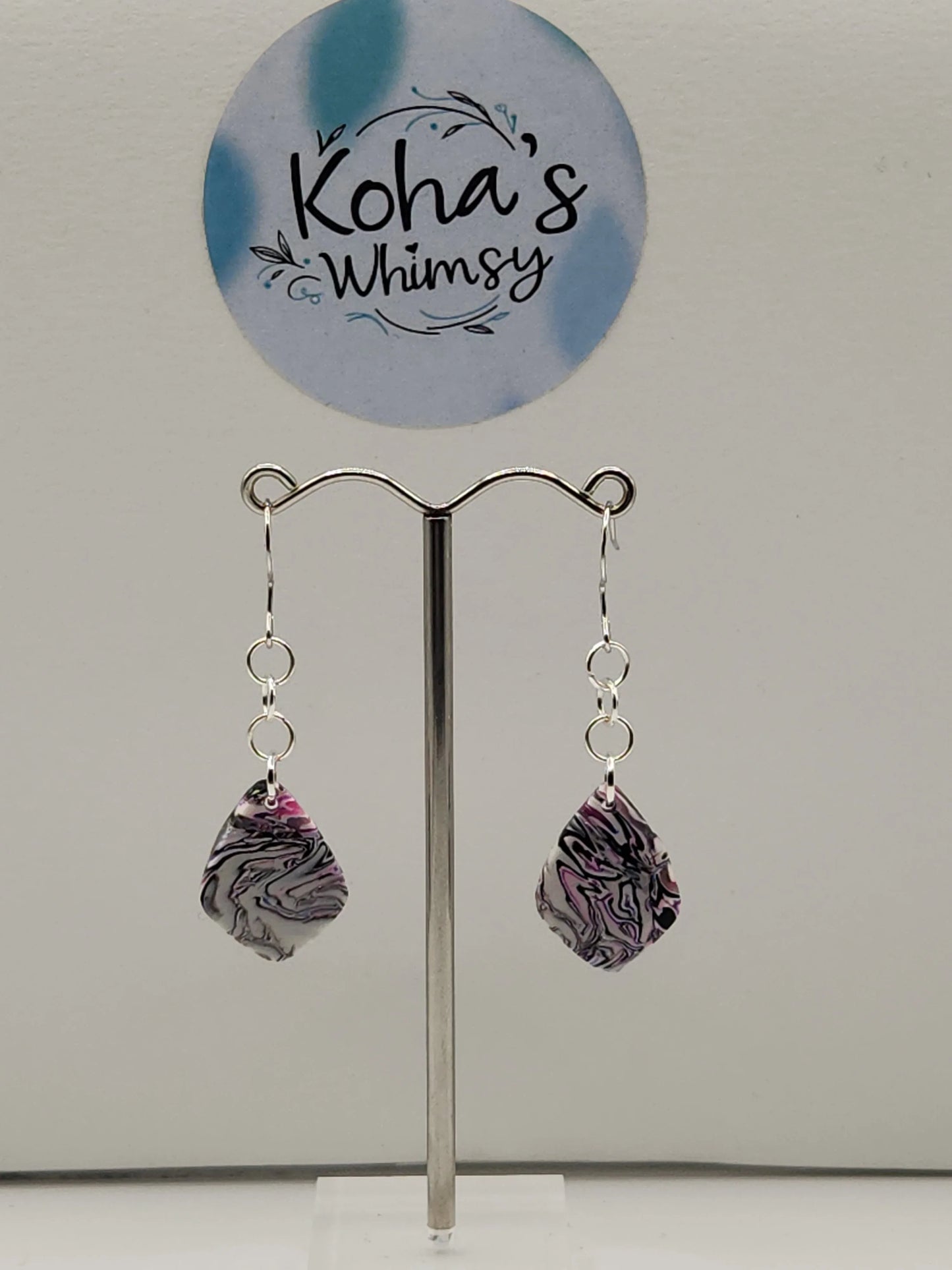 Handmade polymer clay Earrings - Pale Chaos Small Drop Diamond Dangle Earrings