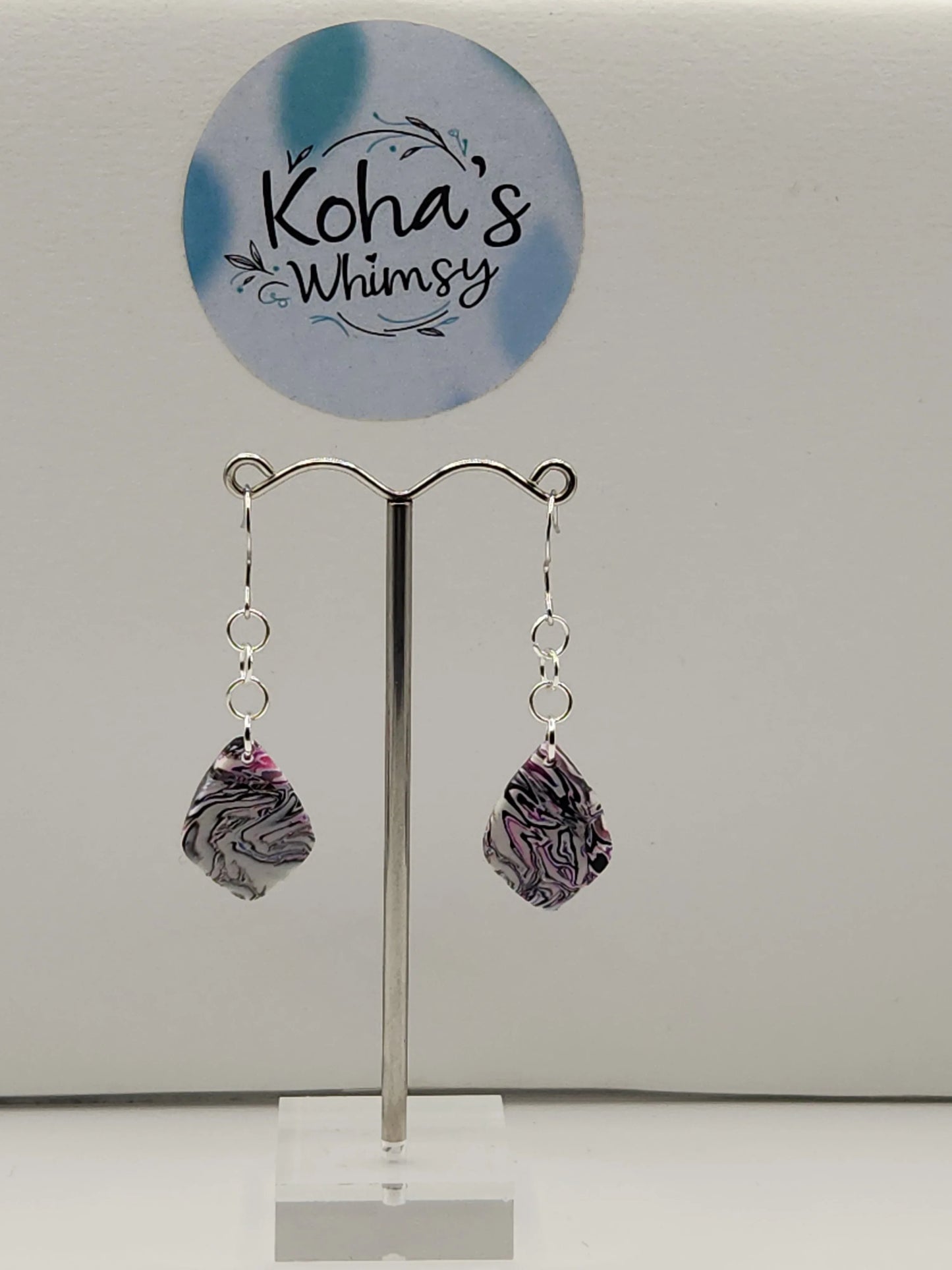 Handmade polymer clay Earrings - Pale Chaos Small Drop Diamond Dangle Earrings