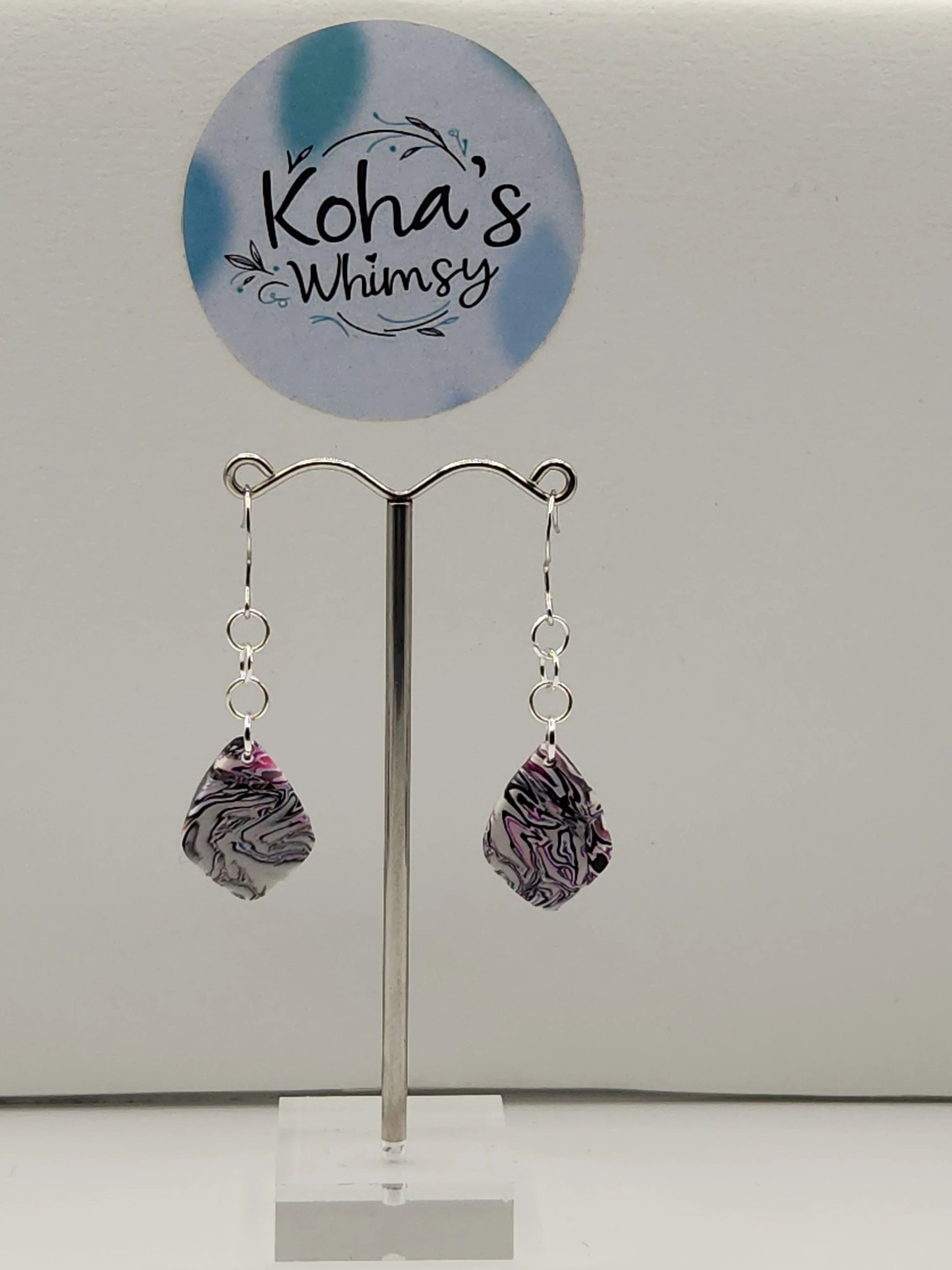 Handmade polymer clay Earrings - Pale Chaos Small Drop Diamond Dangle Earrings