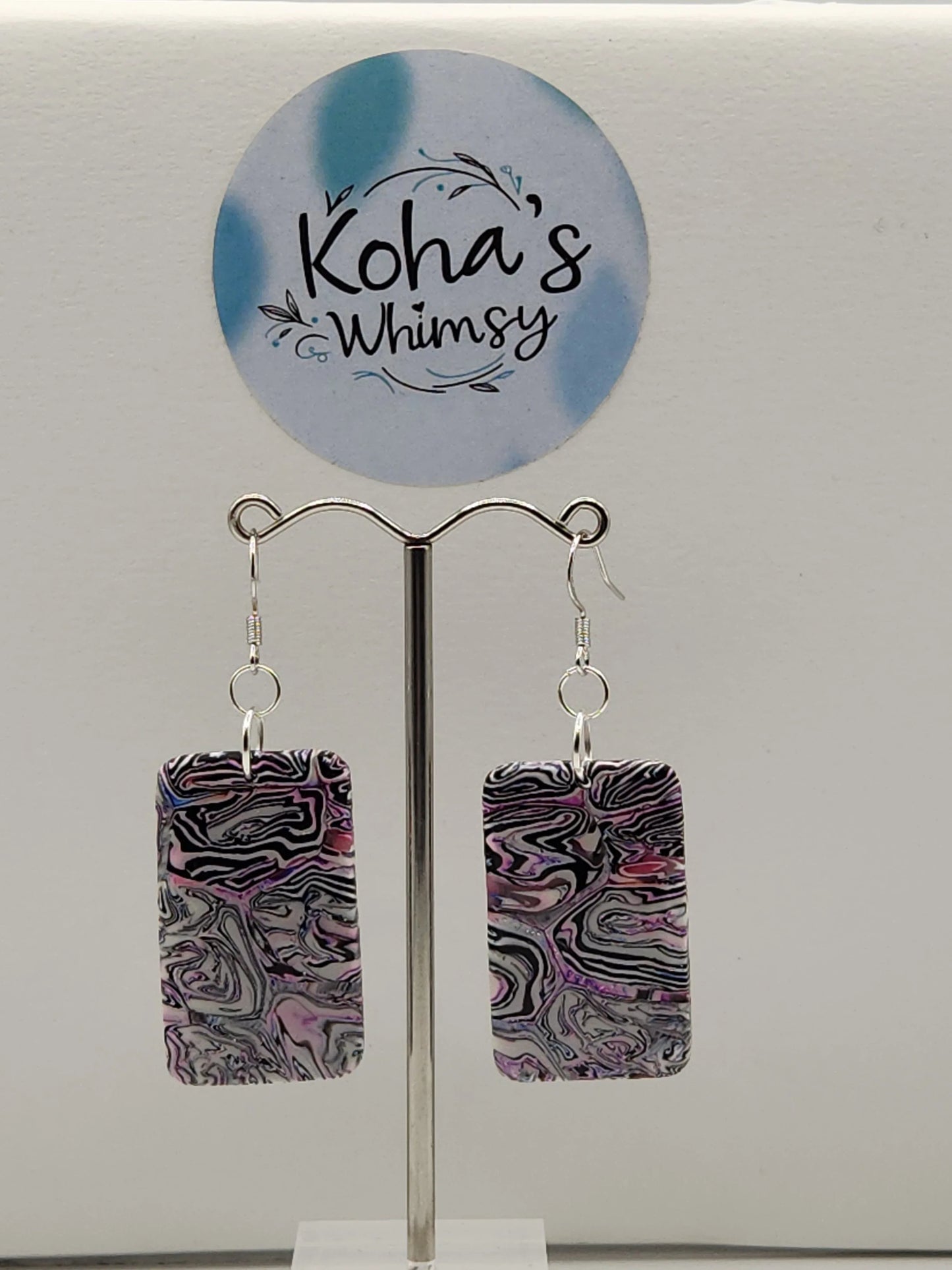 Handmade polymer clay Earrings - Pale Chaos Large Rectangle Dangle Earrings