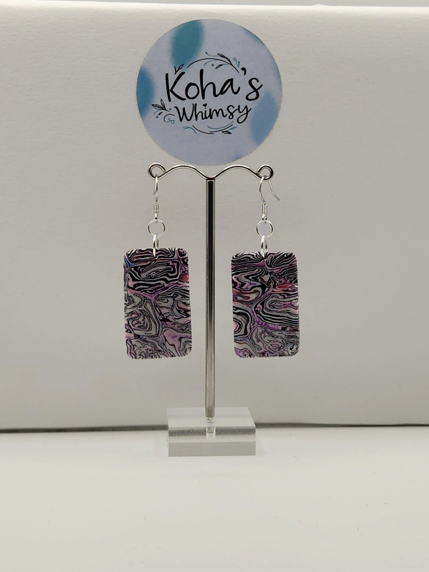 Handmade polymer clay Earrings - Pale Chaos Large Rectangle Dangle Earrings