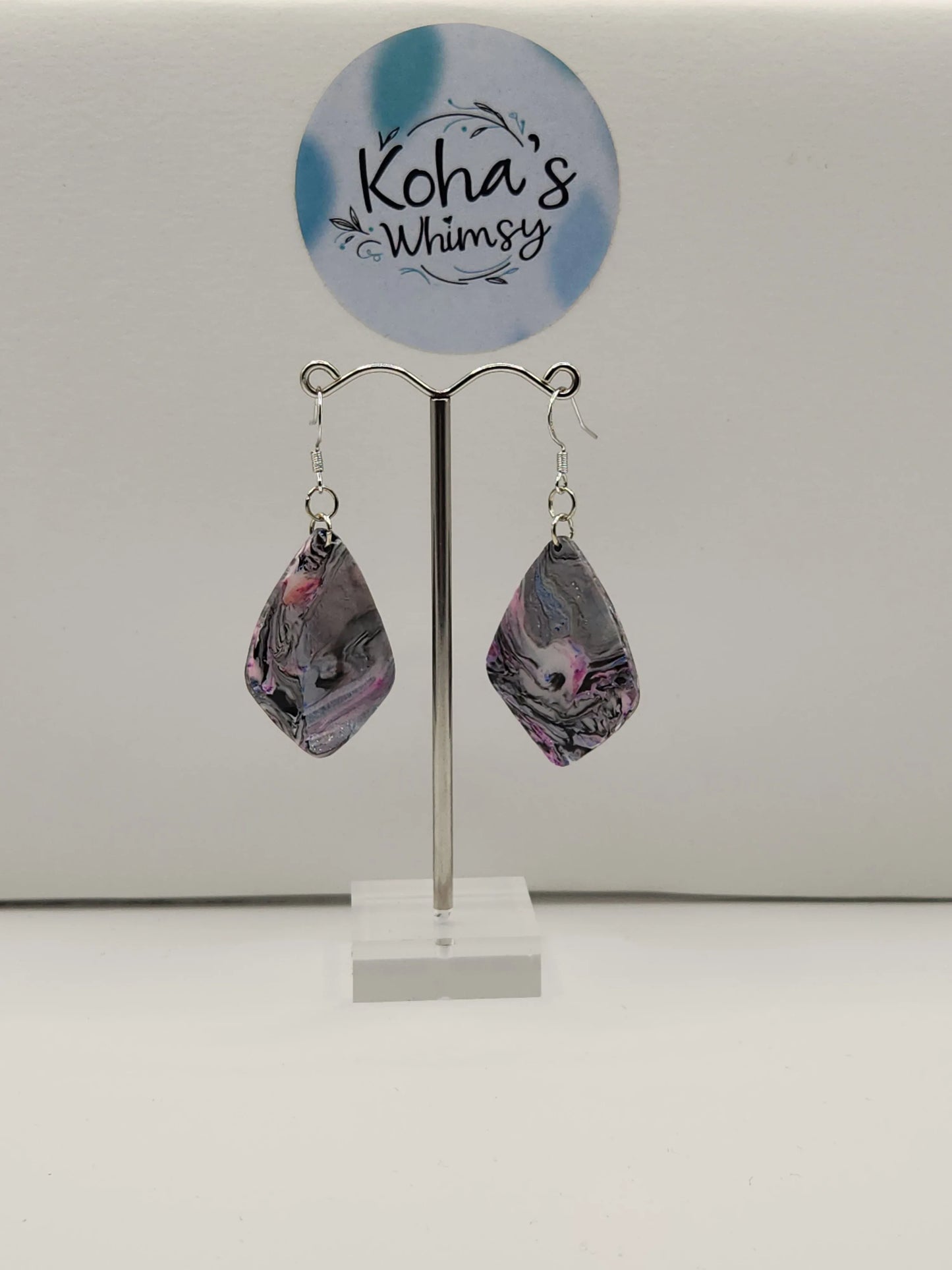 Handmade polymer clay Earrings - Pale Chaos Large Drop Diamond Dangle Earrings
