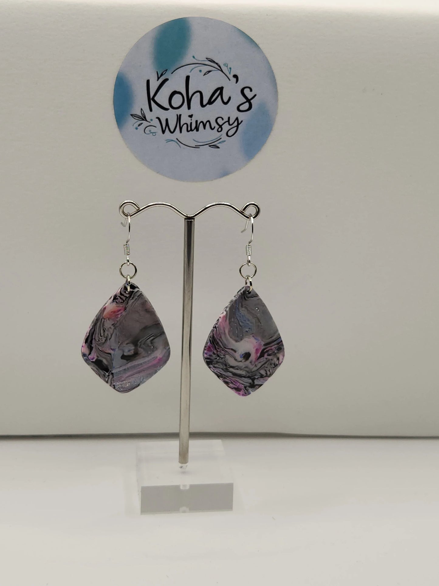 Handmade polymer clay Earrings - Pale Chaos Large Drop Diamond Dangle Earrings