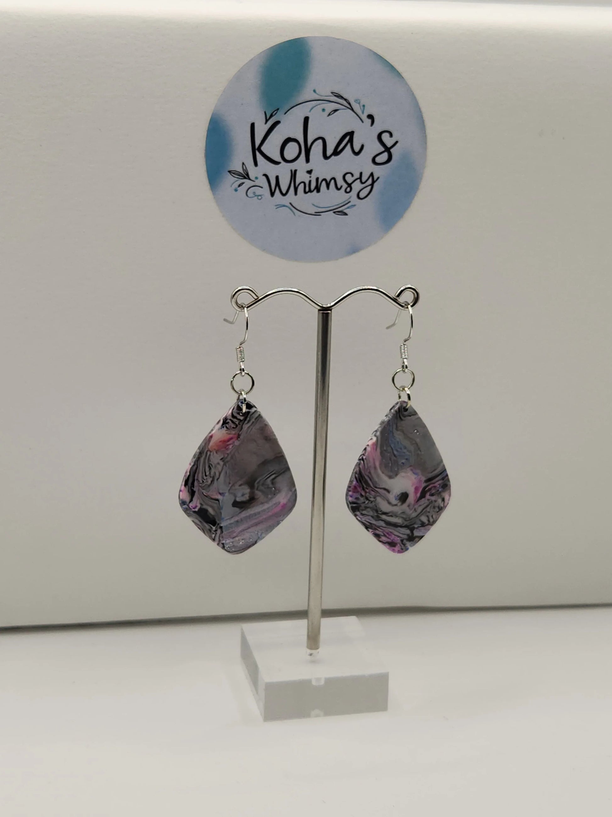 Handmade polymer clay Earrings - Pale Chaos Large Drop Diamond Dangle Earrings
